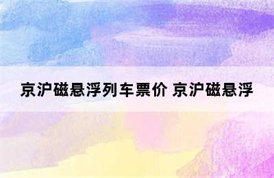 京沪磁悬浮列车票价 京沪磁悬浮